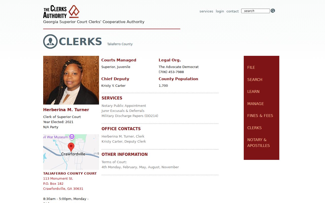 Taliaferro County outstanding warrants clerk contact