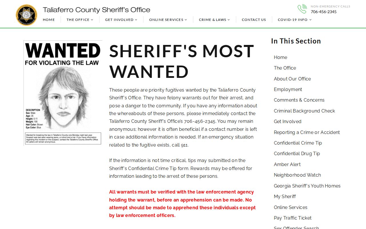 Taliaferro County warrant records Most Wanted program