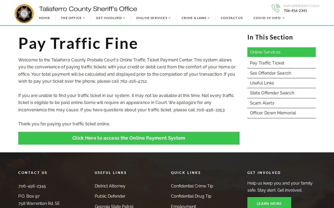 Taliaferro County traffic warrant records payment notice