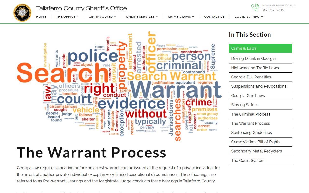 Taliaferro County arrest warrant pre-warrant hearing process